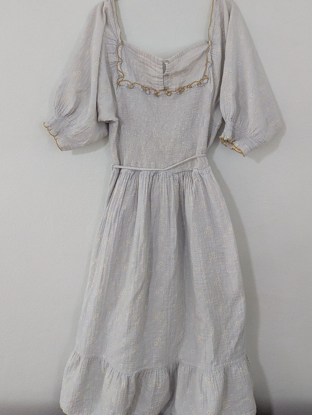 Fin & Vince Mama Encore Midi Dress Puff Sleeve Smocked Tie Waist Floral XL